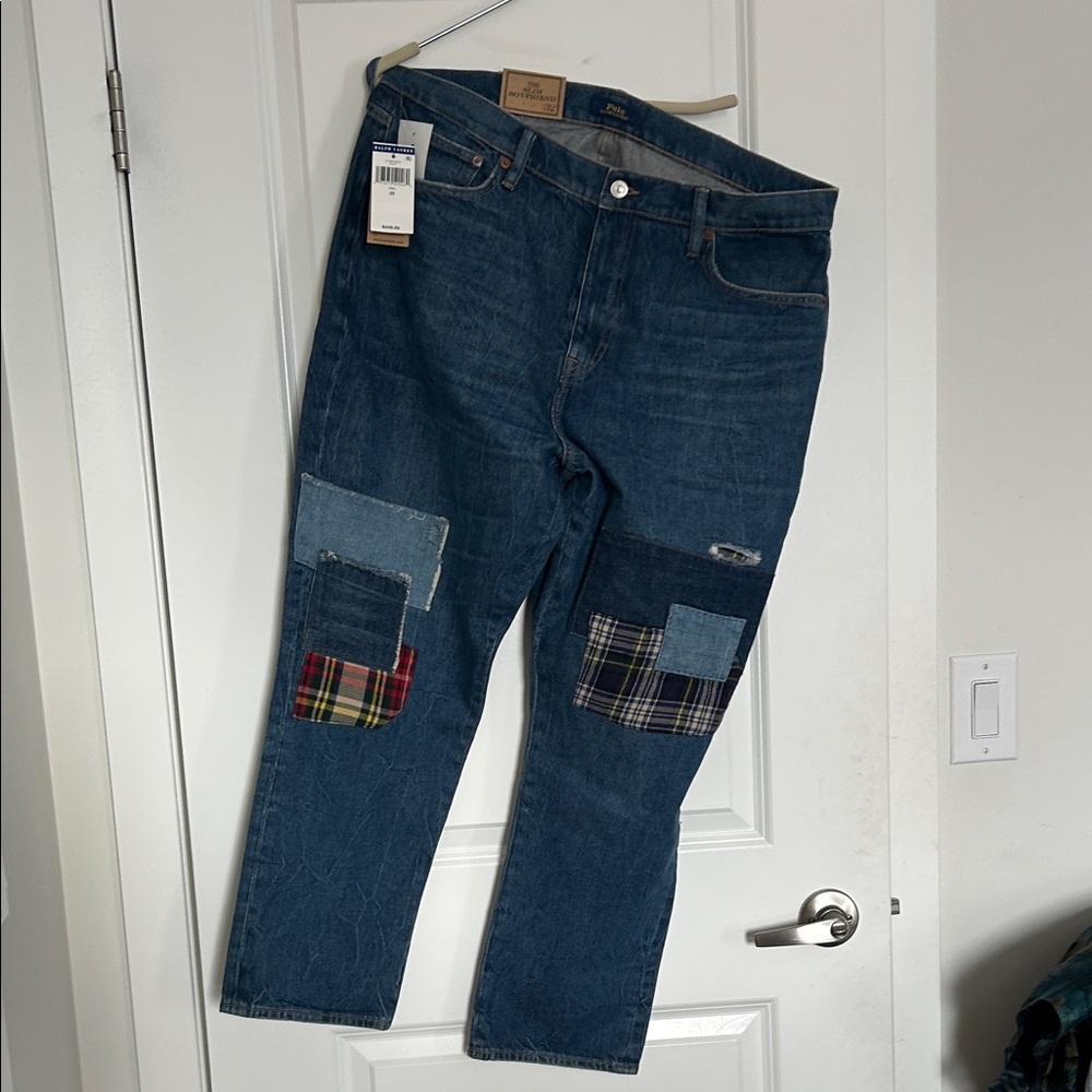 Polo by Ralph Lauren Women's Blue Patchwork Slim Boyfriend Jeans - Picture 7 of 7
